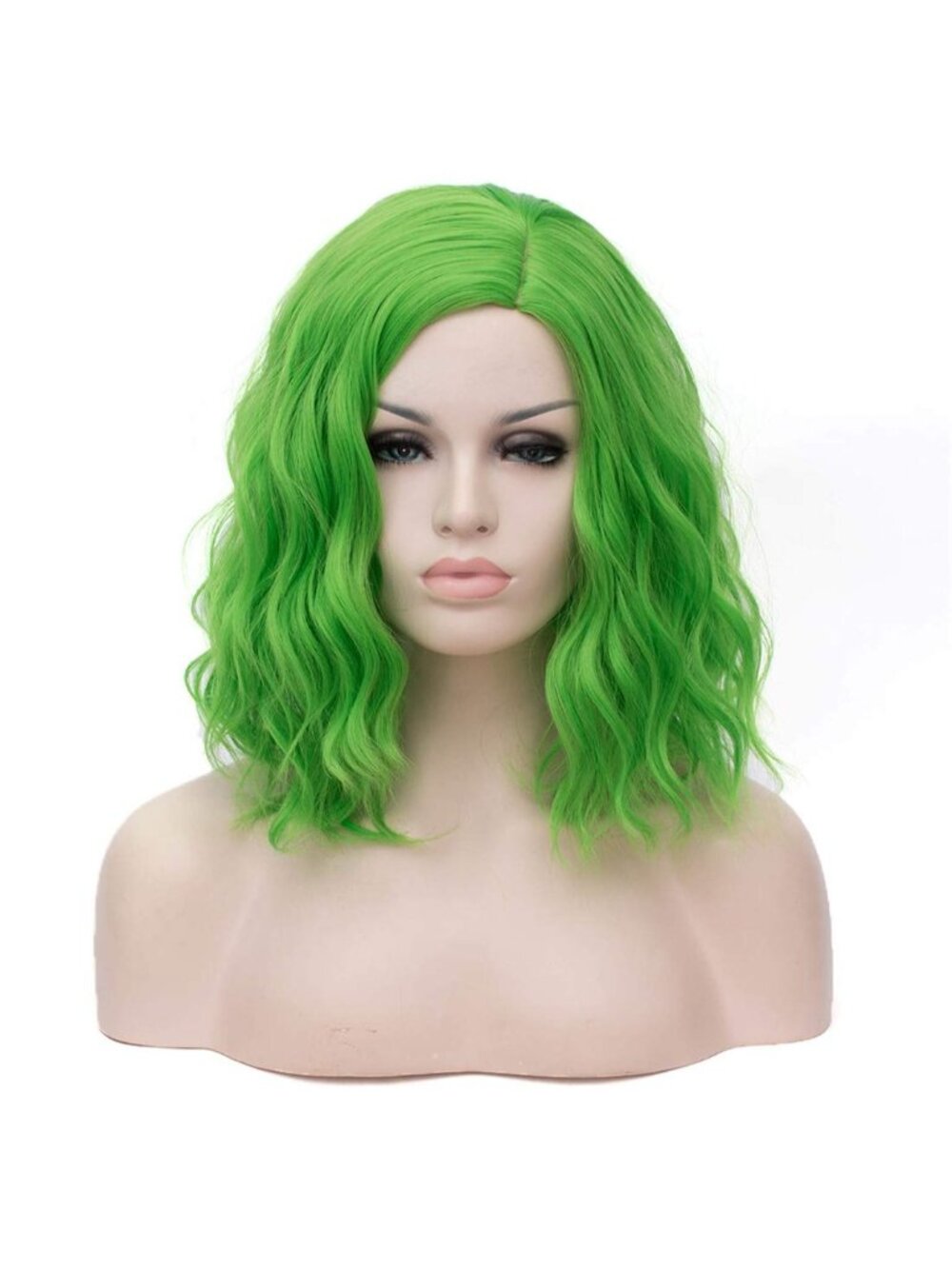 Women Green Heat Resistant Wavy Curly Cosplay Hallowen Bob Party Wig